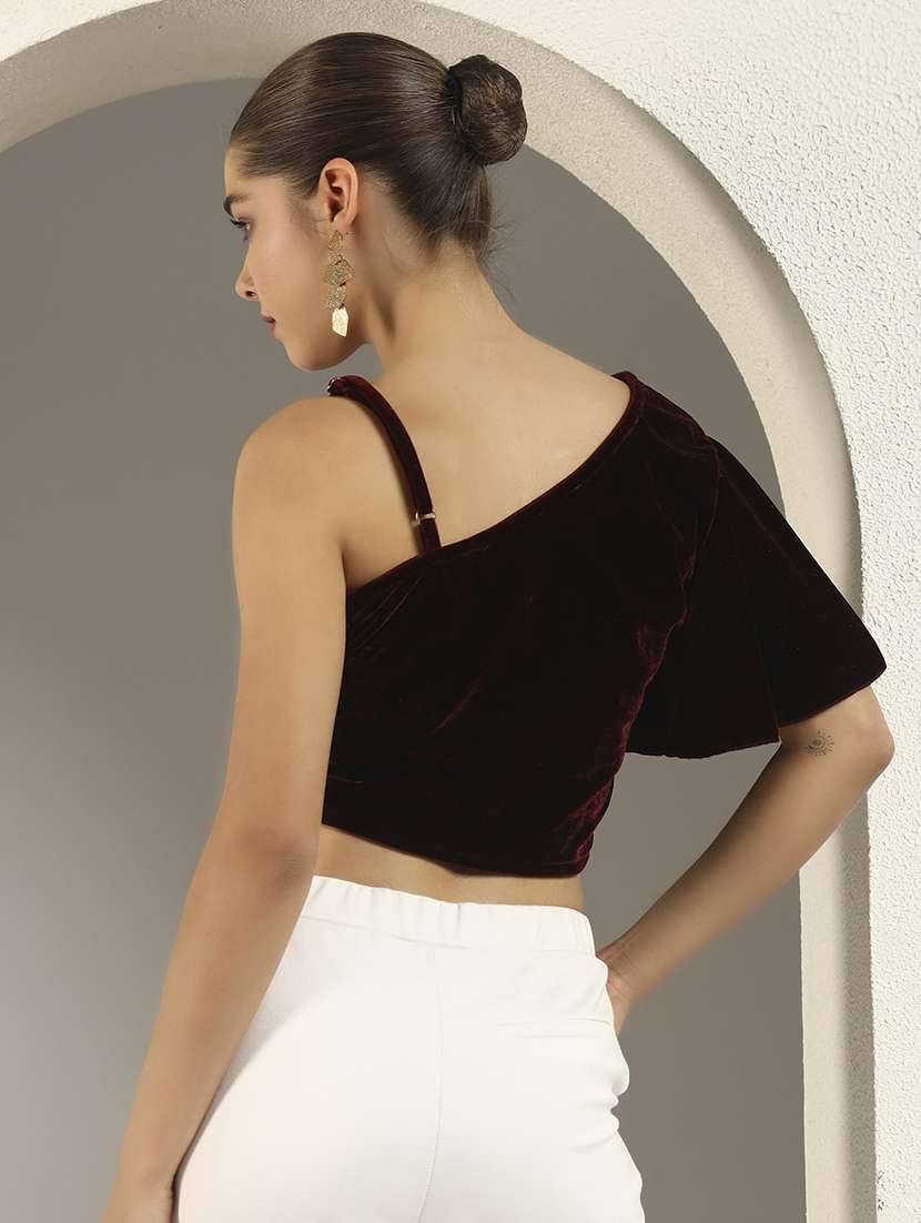 women solid single shoulder stitched blouse - 22239531 -  Standard Image - 3