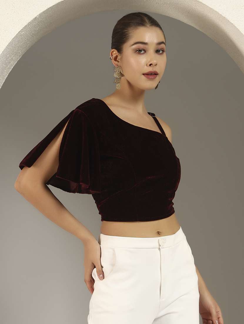 women solid single shoulder stitched blouse - 22239531 -  Standard Image - 5