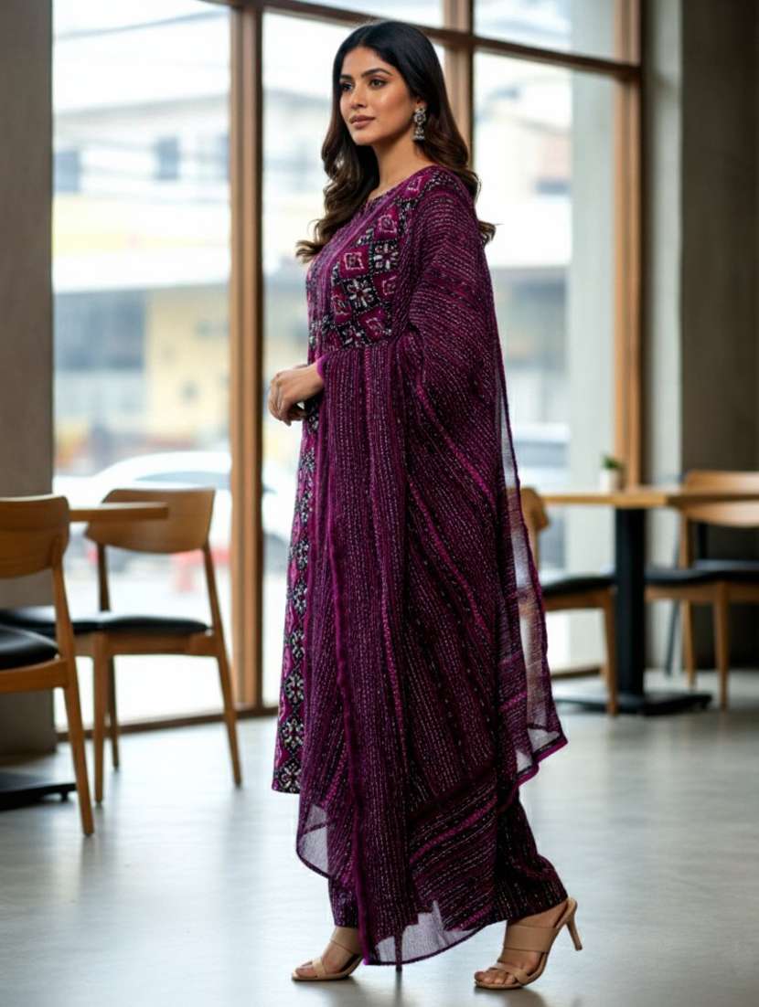 women printed three quarter sleeve kurta pant with dupatta set - 22239537 -  Standard Image - 3