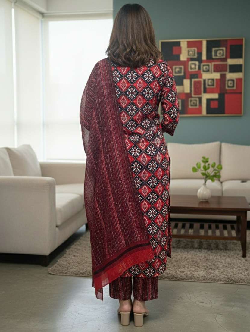 women printed three quarter sleeve kurta pant with dupatta set - 22239538 -  Standard Image - 3