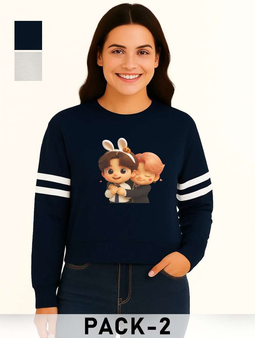 women pack of 2 printed long sleeve crop sweatshirt