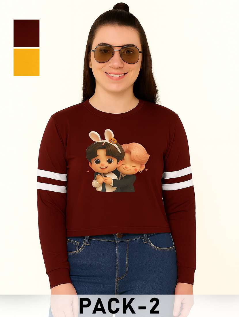 women pack of 2 printed long sleeve sweatshirt