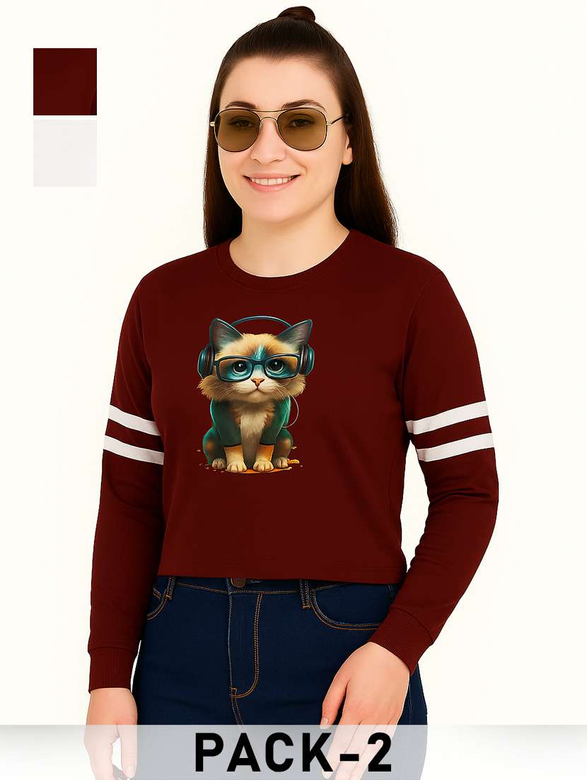 women pack of 2 printed long sleeve sweatshirt