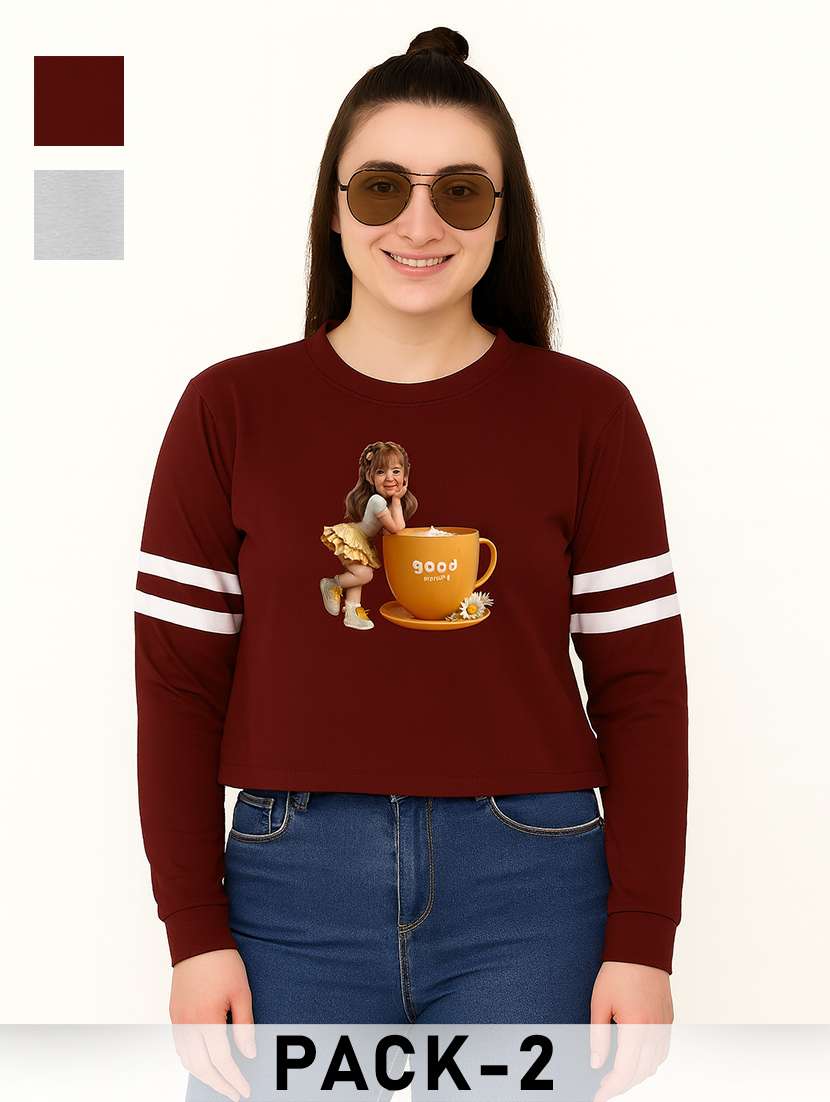 women pack of 2 printed long sleeve sweatshirt