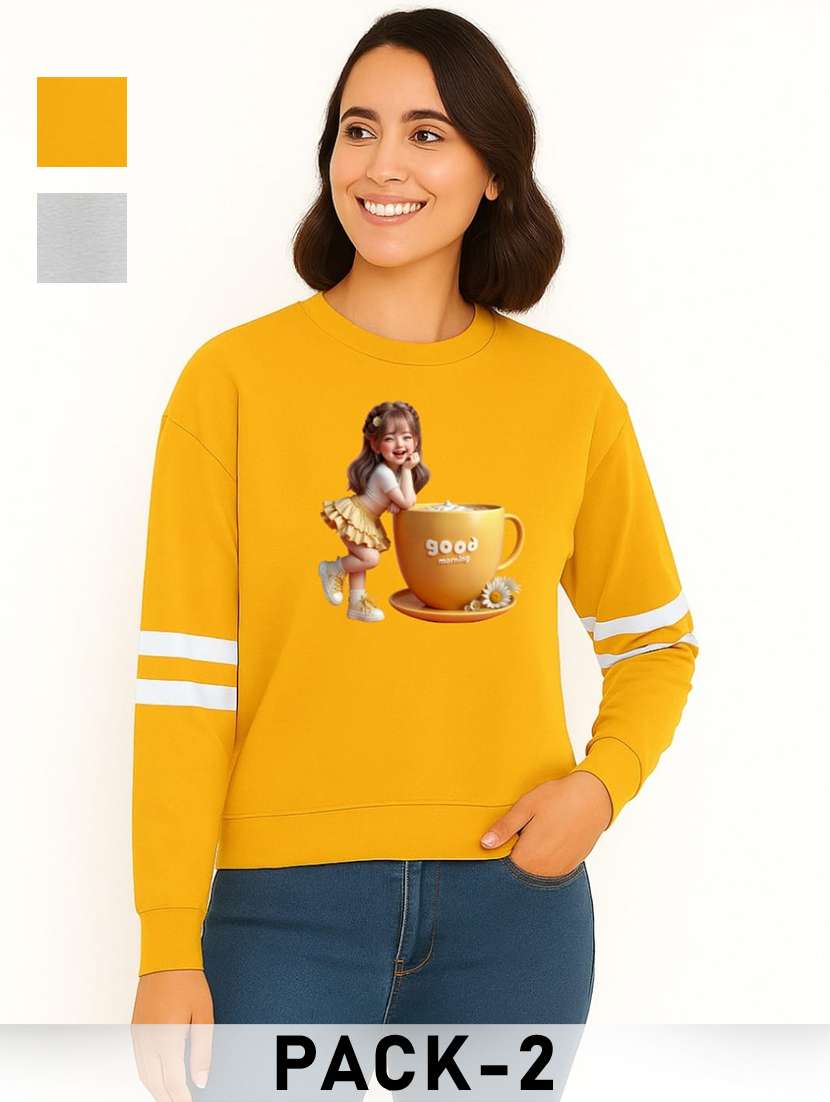 women pack of 2 printed long sleeve sweatshirt