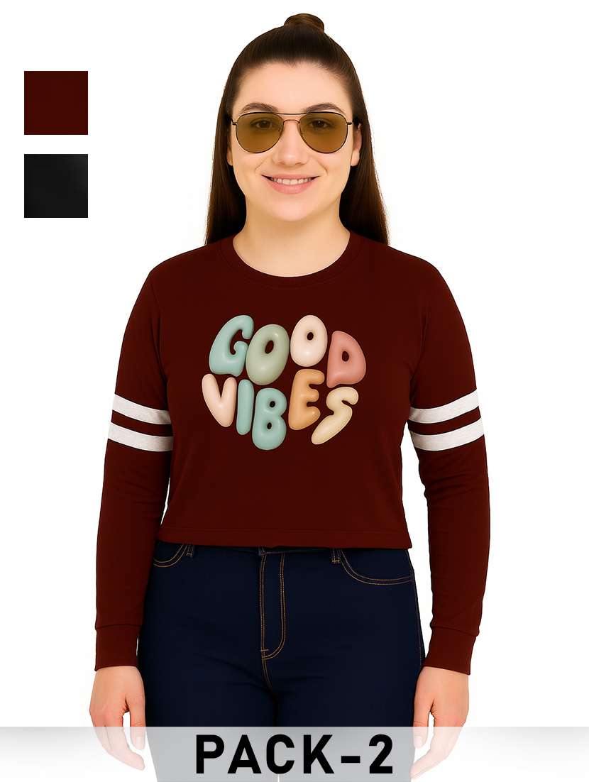 women pack of 2 printed long sleeve sweatshirt