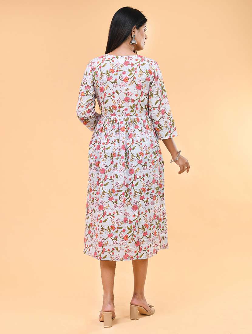 women floral three quarter sleeve a-line ethnic dress - 22239695 -  Standard Image - 3