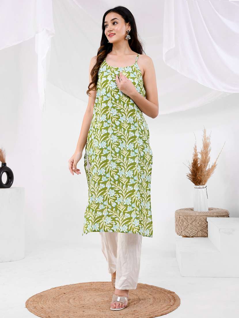 women floral shoulder strap straight kurta