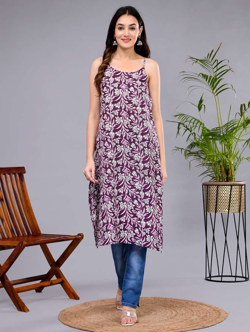 women floral shoulder strap straight kurta