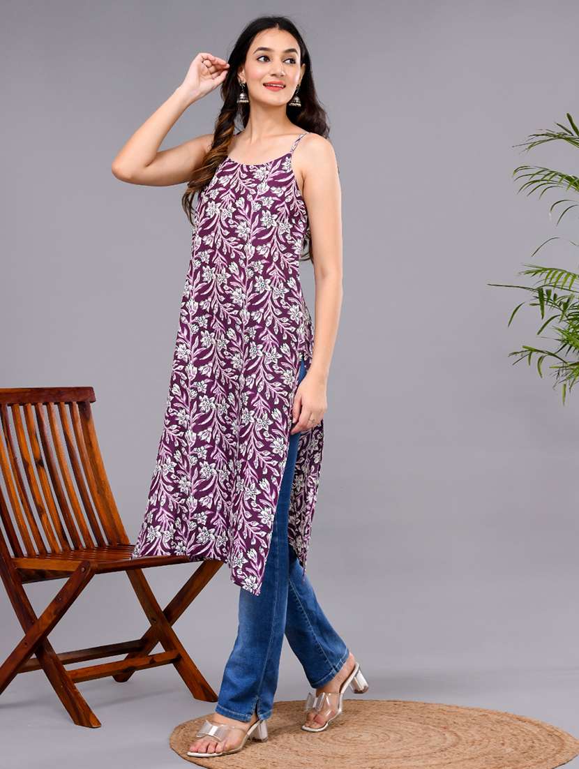 women floral shoulder strap straight kurta - 22239706 -  Standard Image - 3