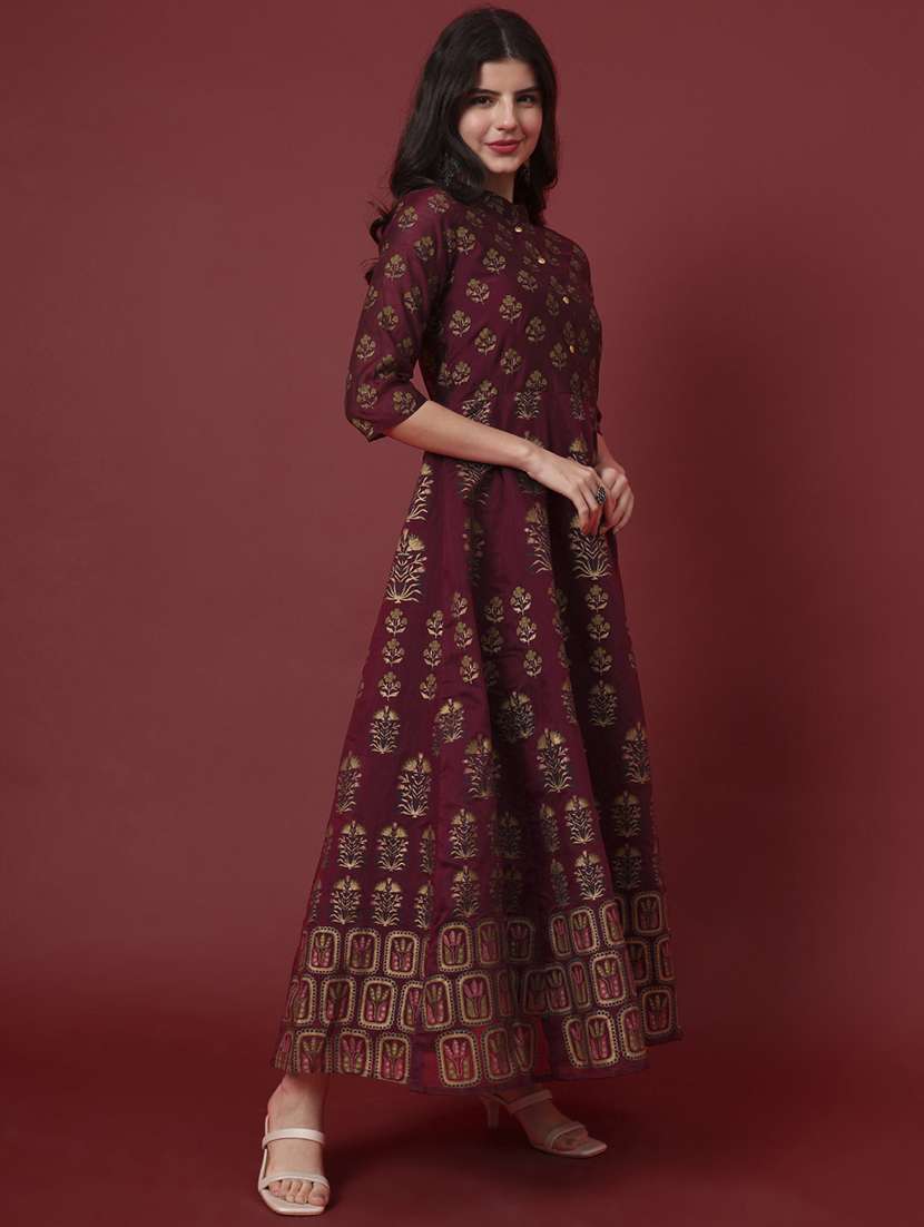 women printed three quarter sleeve flared kurta - 22239708 -  Standard Image - 3