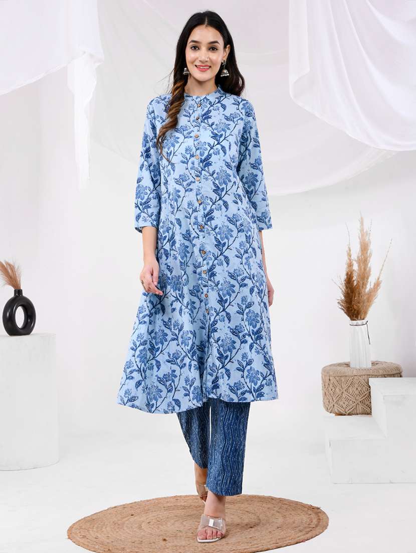 women floral three quarter sleeve a-line kurta