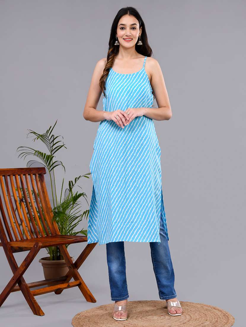 women leheriya shoulder strap straight kurta