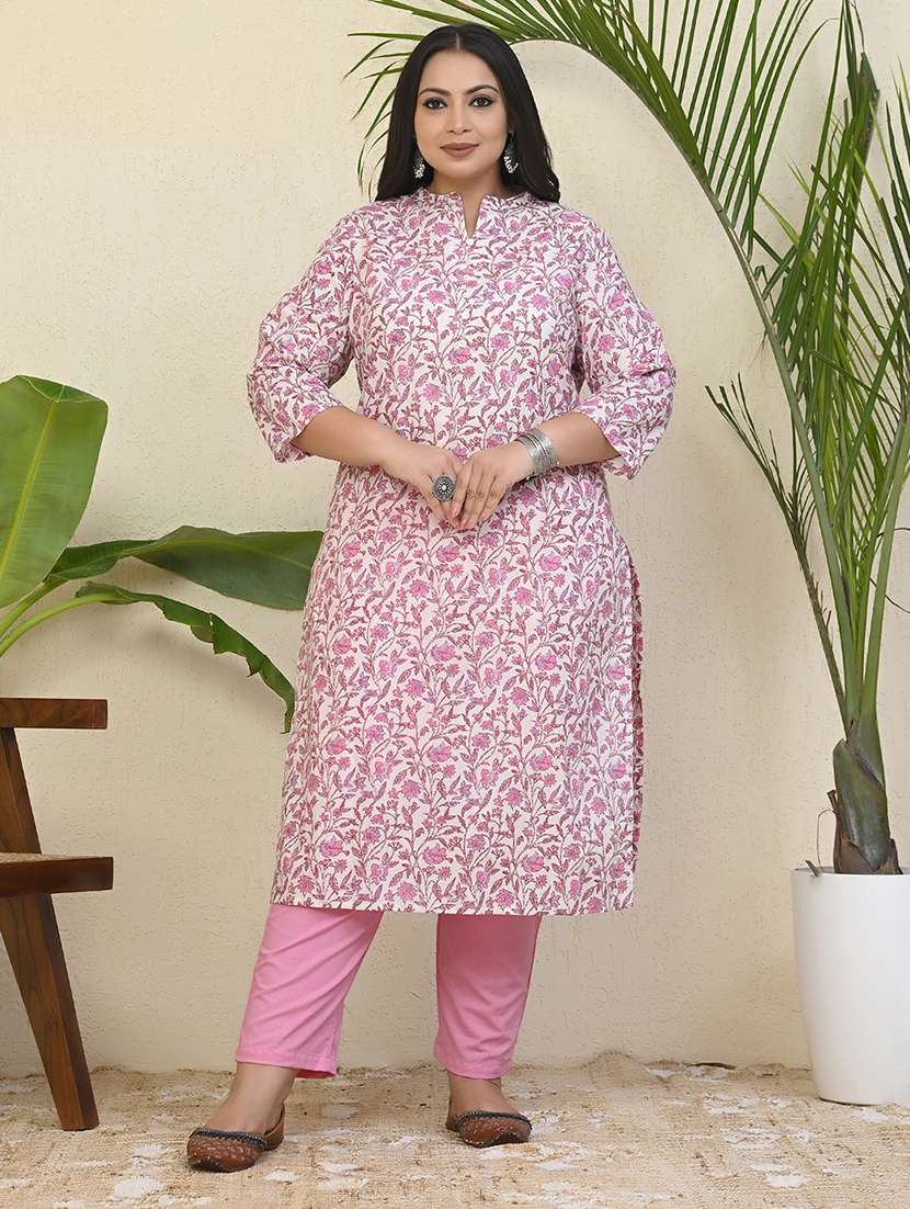 women plus size three quarter sleeve kurta pant set