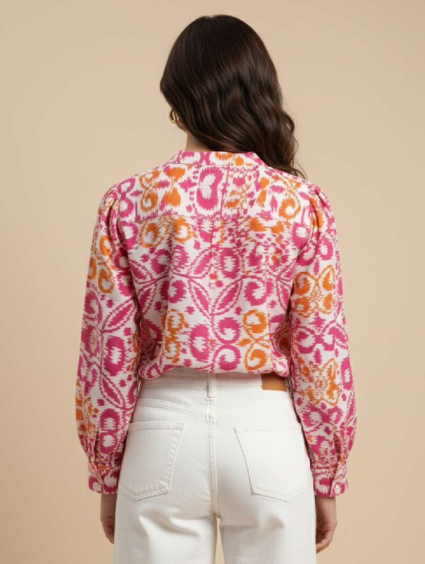 women printed mandarin neck long sleeve shirt - 22239826 -  Standard Image - 3