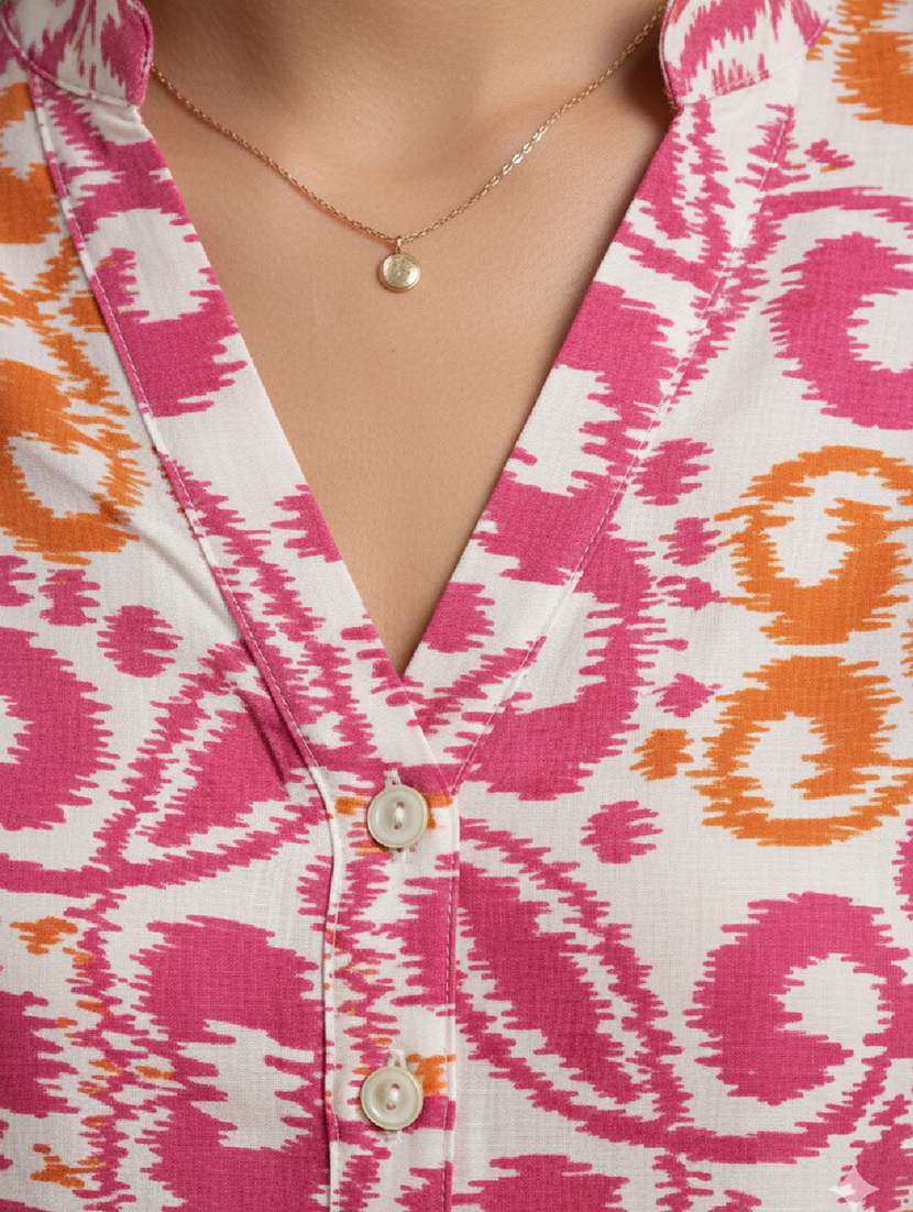 women printed mandarin neck long sleeve shirt - 22239826 -  Standard Image - 5