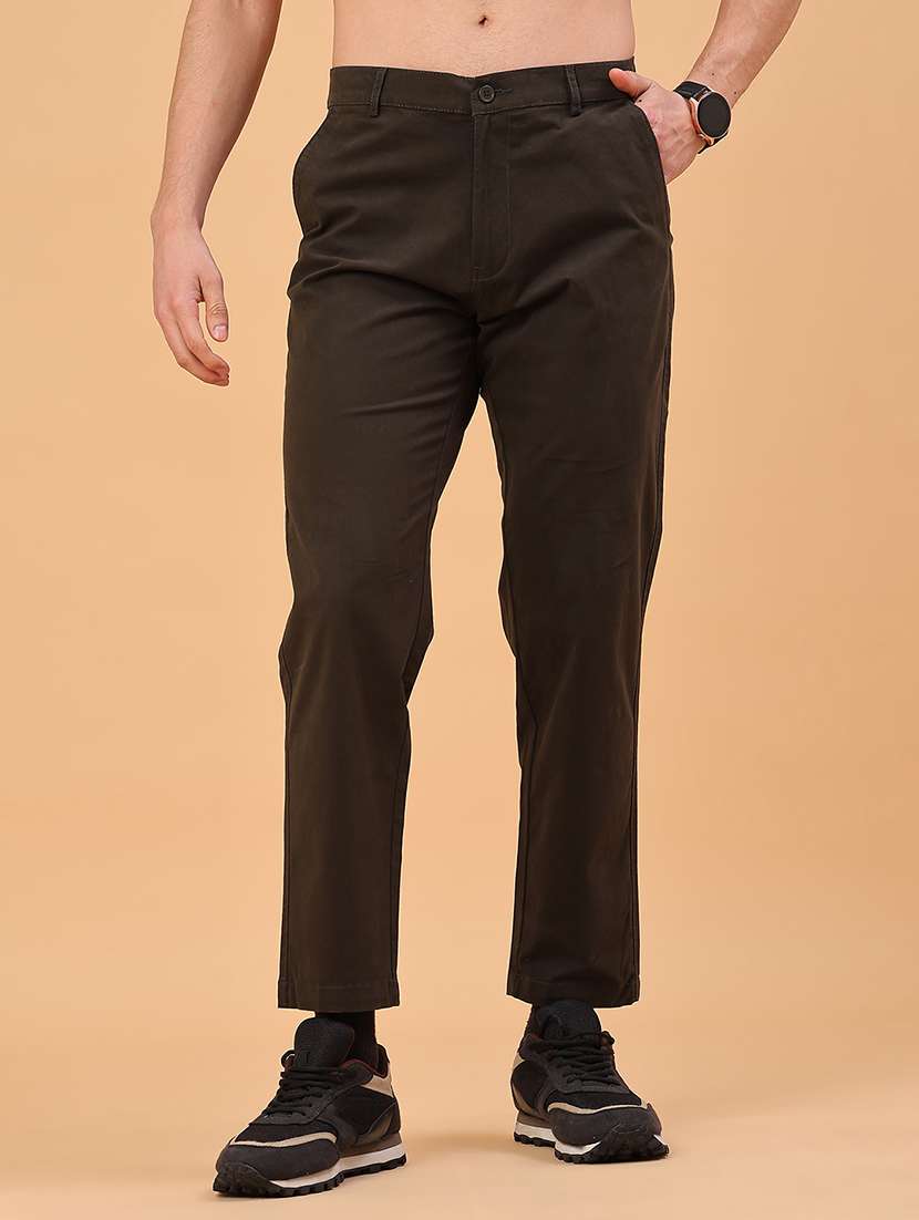 men solid mid rise chinos casual trouser