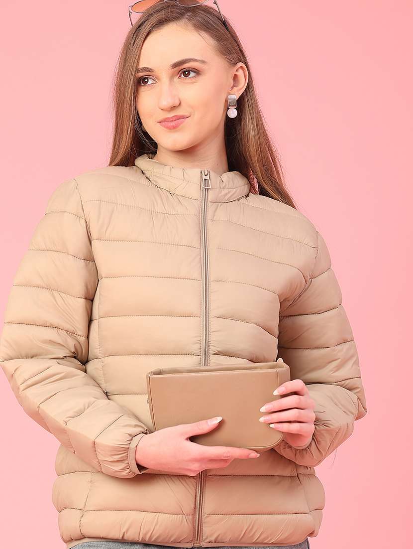 women solid long sleeve puffer jacket