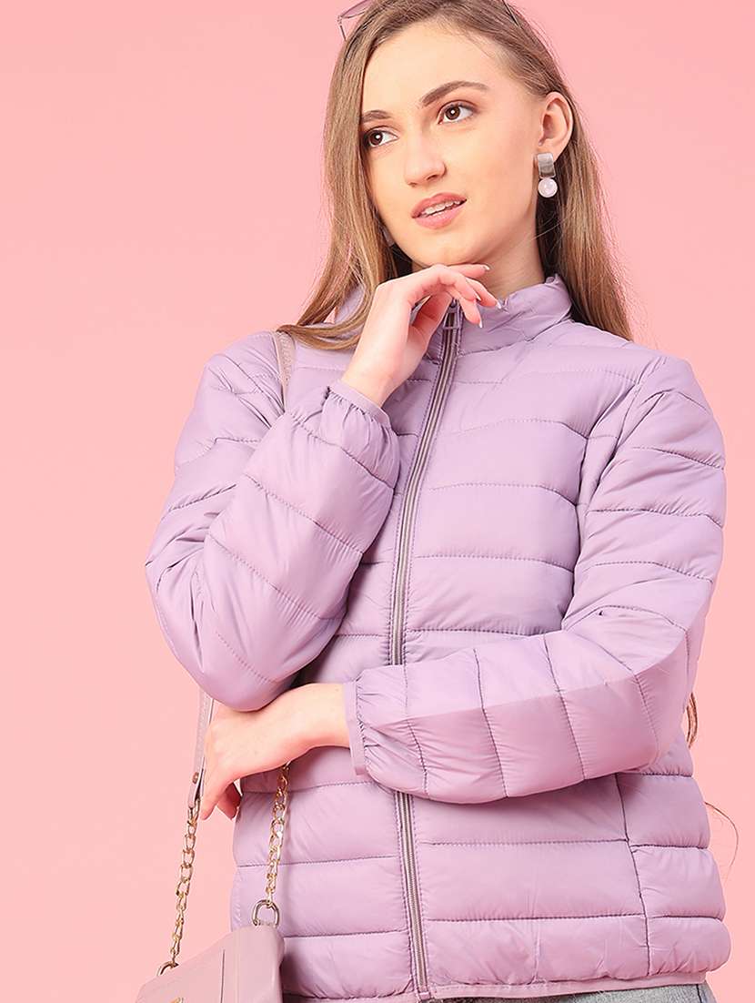 women solid long sleeve puffer jacket