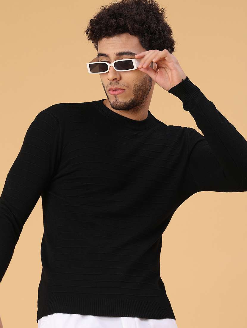 men self design long sleeve regular fit pullover 