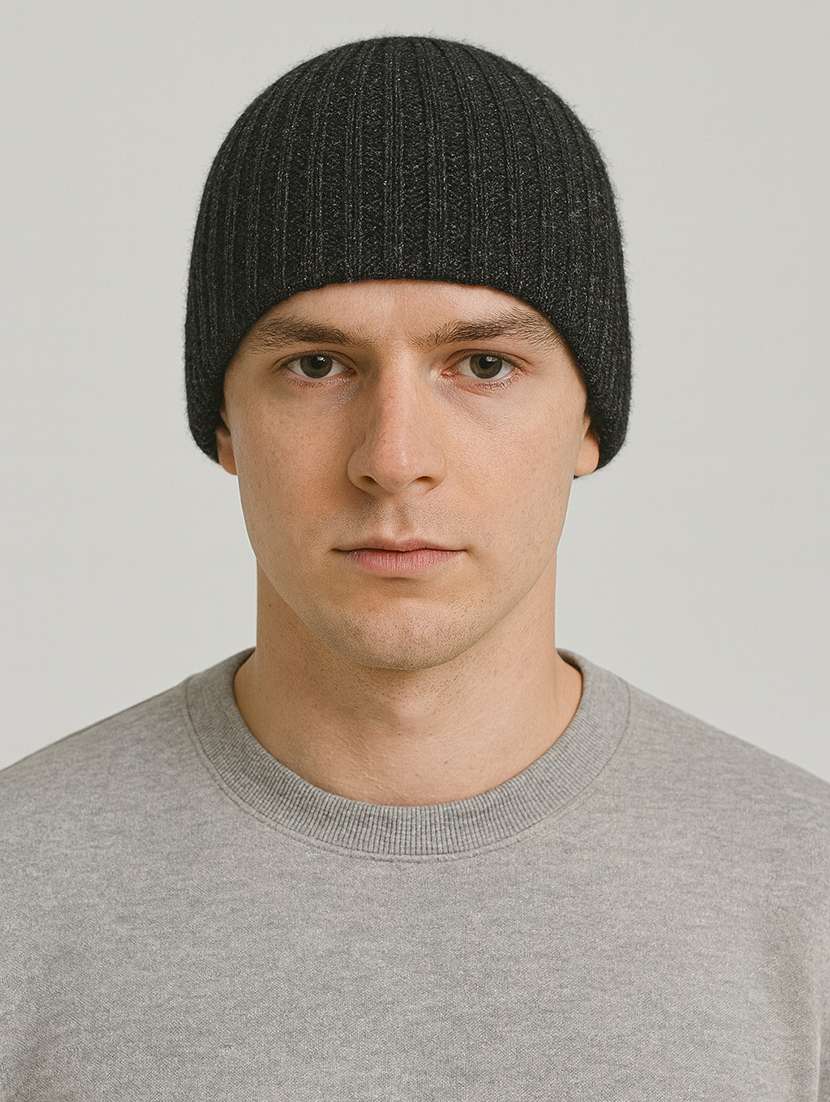 men solid ribbed knit winter beanie cap