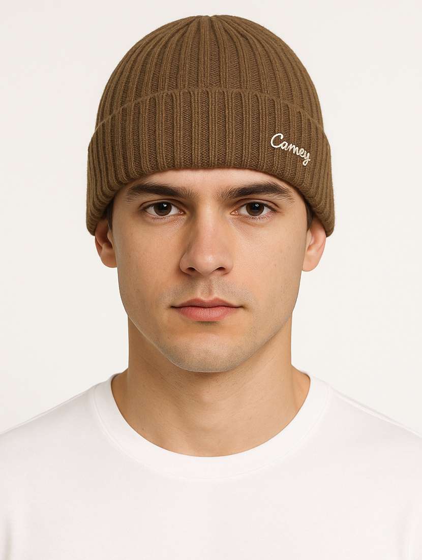 men solid ribbed knit winter beanie cap