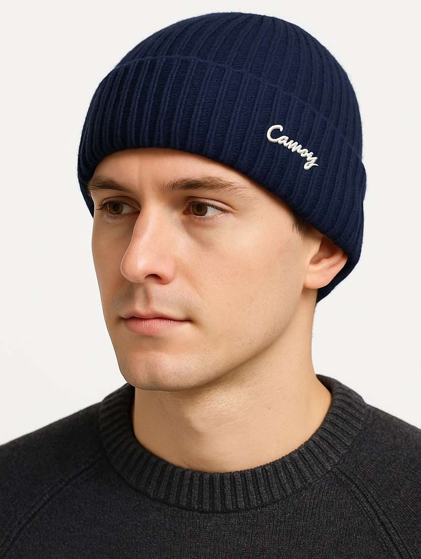 men solid ribbed knit winter beanie cap