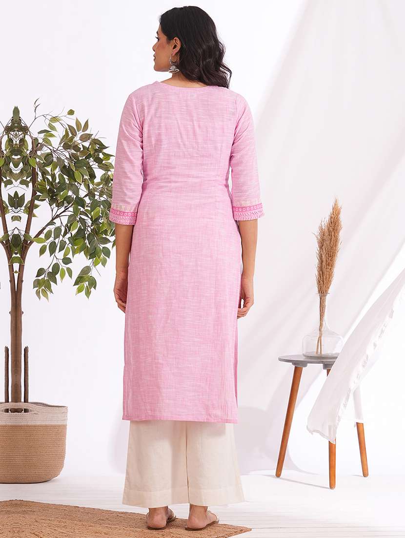 women self design three quarter sleeve straight kurta - 22240407 -  Standard Image - 3