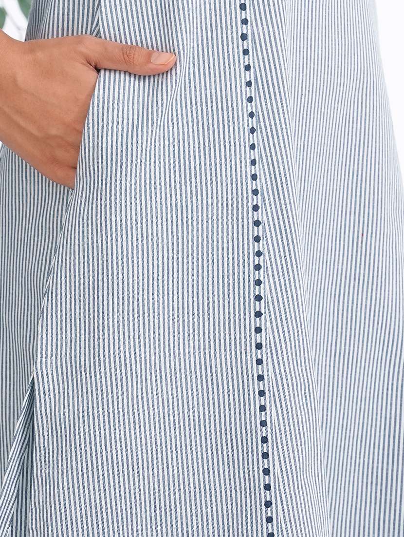 women striped three quarter sleeve a-line kurta - 22240408 -  Standard Image - 5