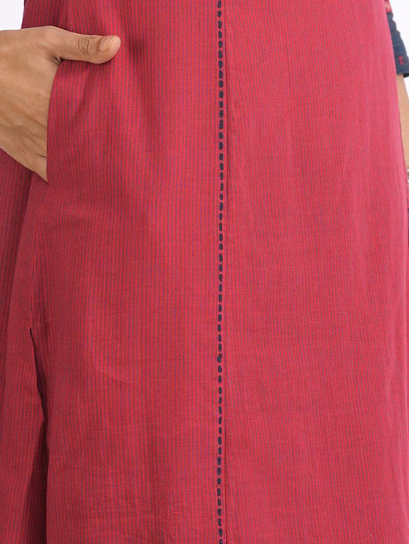 women striped three quarter sleeve a-line kurta - 22240409 -  Standard Image - 5