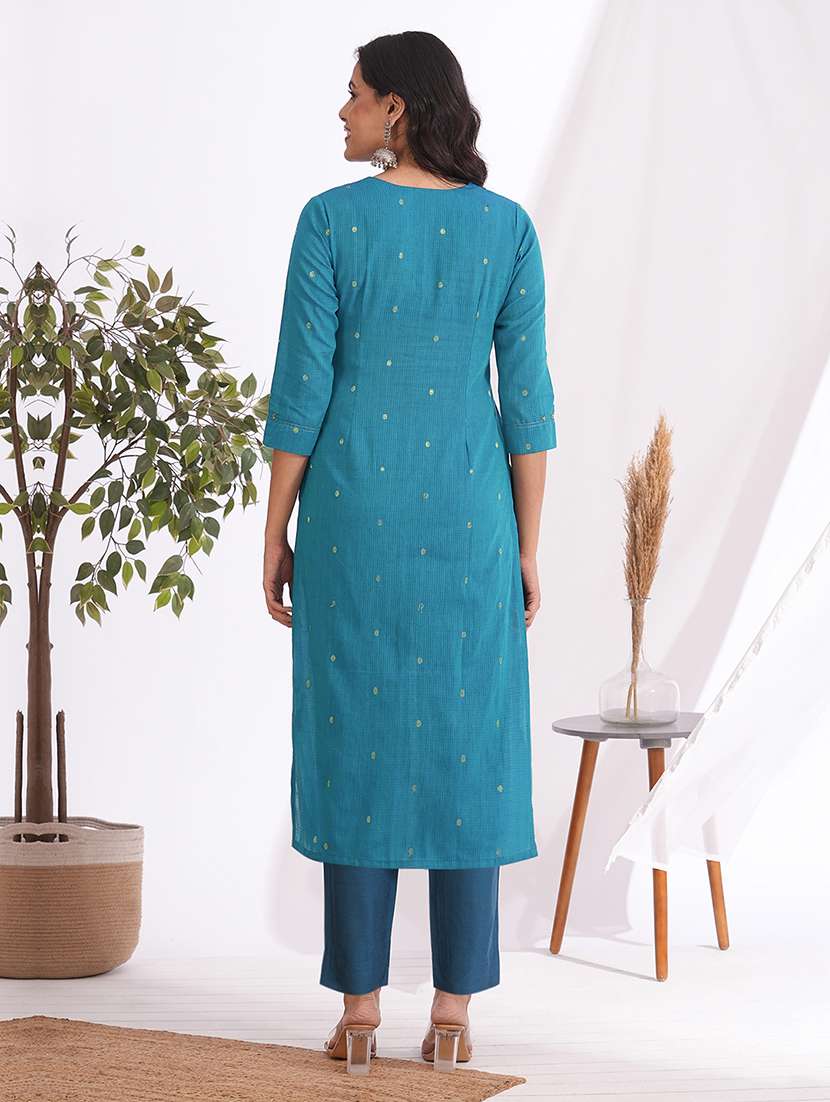 women self design three quarter sleeve straight kurta - 22240412 -  Standard Image - 3