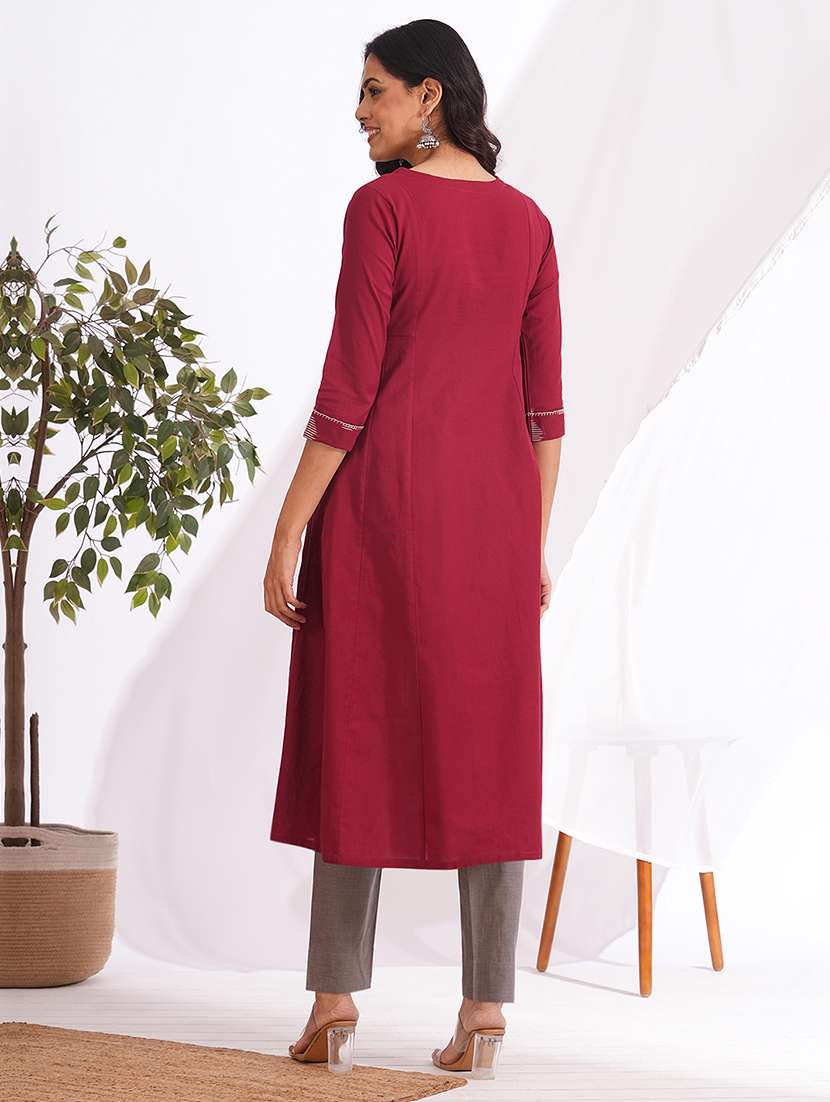 women self design three quarter sleeve a-line kurta - 22240414 -  Standard Image - 3