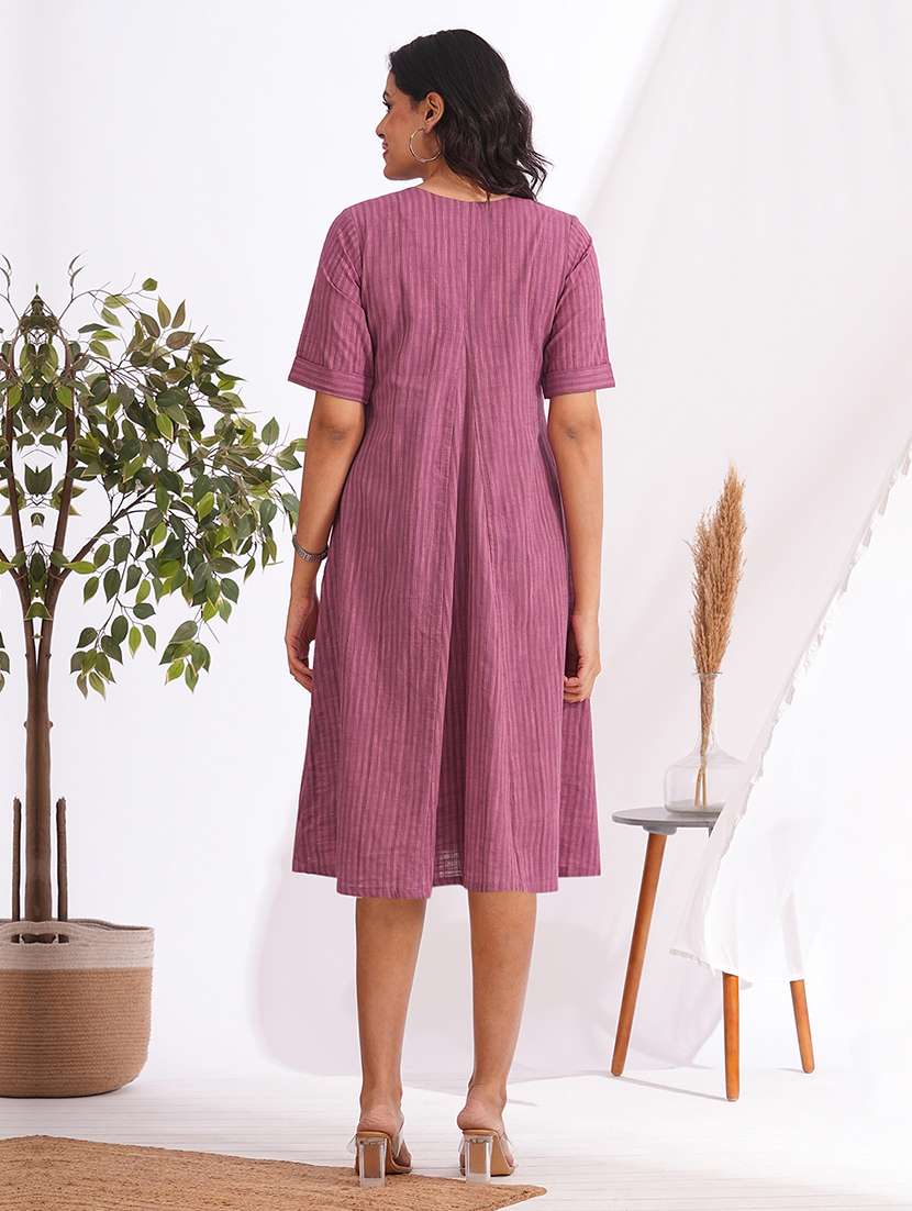 women striped short sleeve a-line dress - 22240425 -  Standard Image - 3