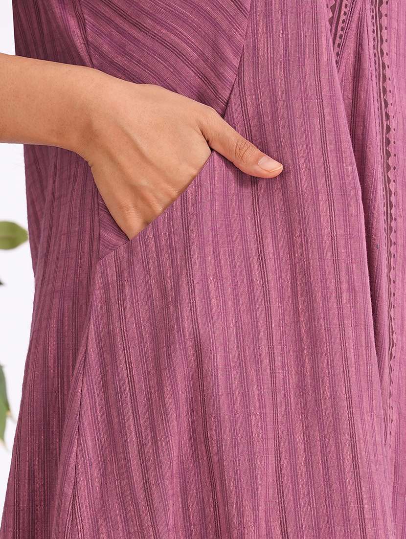 women striped short sleeve a-line dress - 22240425 -  Standard Image - 5