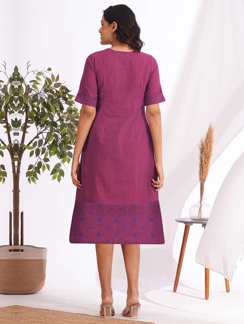 women solid short sleeve a-line dress - 22240427 -  Standard Image - 3