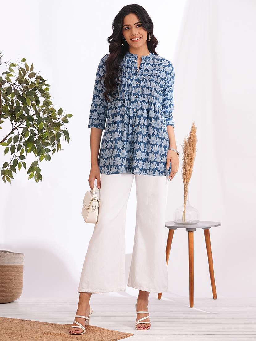 women printed three quarter sleeve a-line kurti - 22240430 -  Standard Image - 3