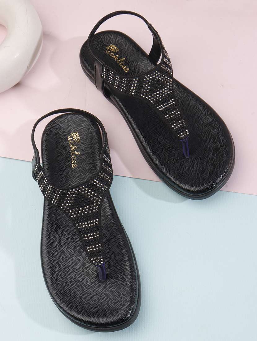 women t-strap embellished flat sandal