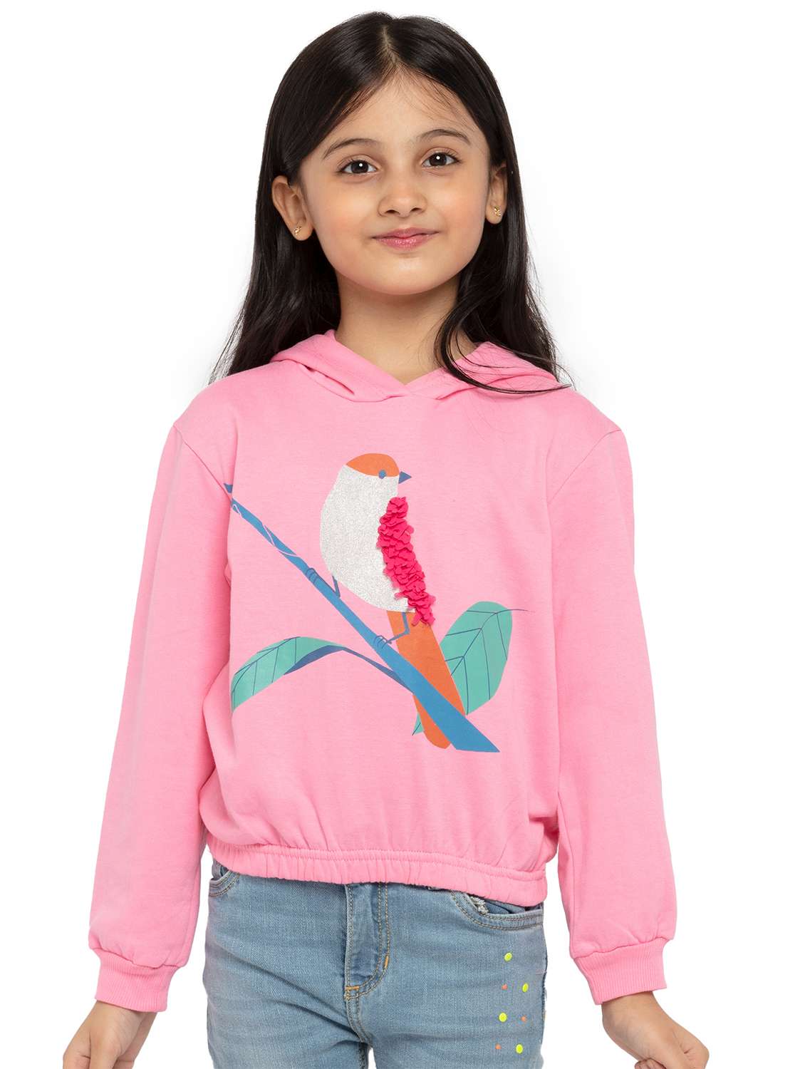 girls printed long sleeve hooded sweatshirt