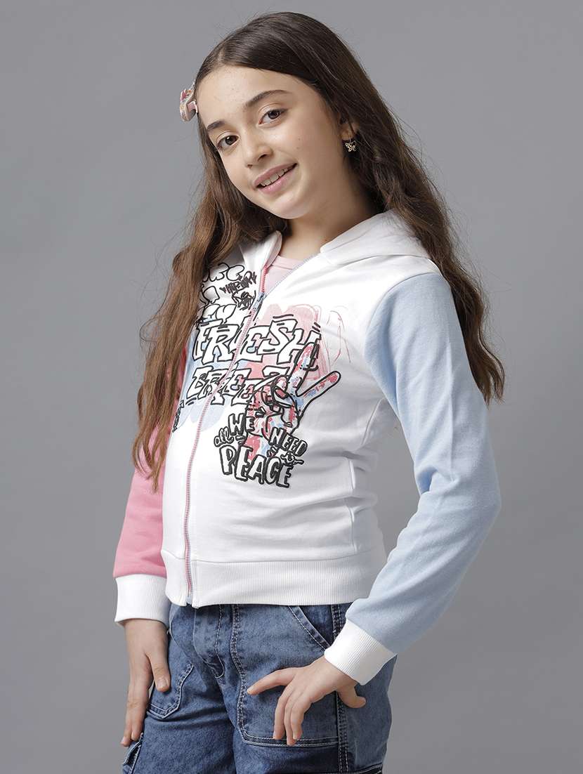 girls color blocked long sleeve hooded sweatshirt