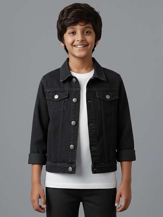 boys solid long sleeve denim regular jacket
