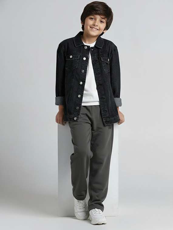 boys solid long sleeve denim regular jacket - 22240529 -  Standard Image - 3