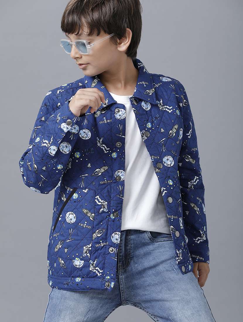 boys printed long sleeve quilted jacket