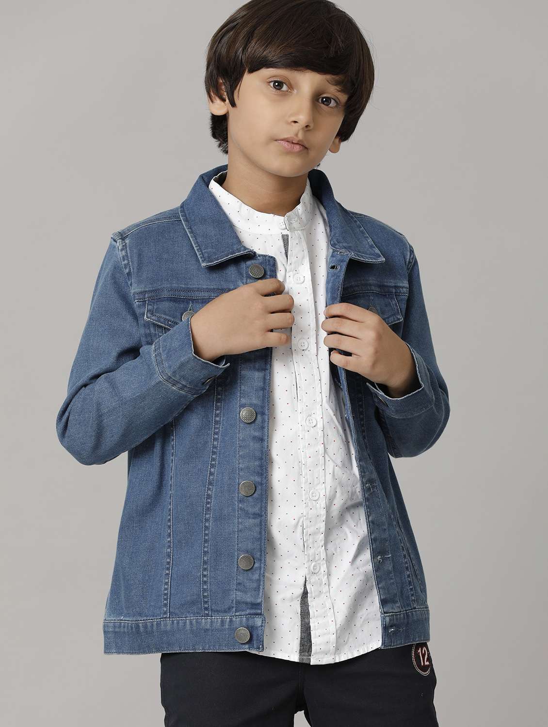 boys printed long sleeve regular denim jacket
