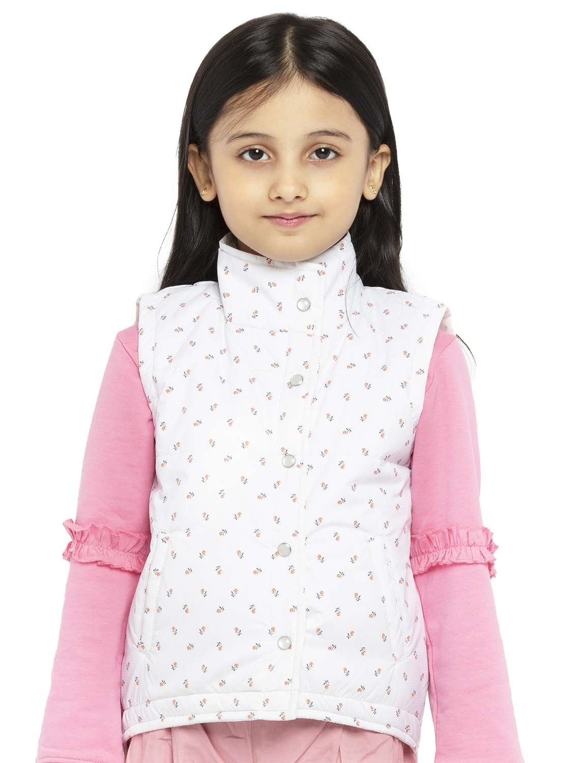 girls printed sleeveless quilted jacket