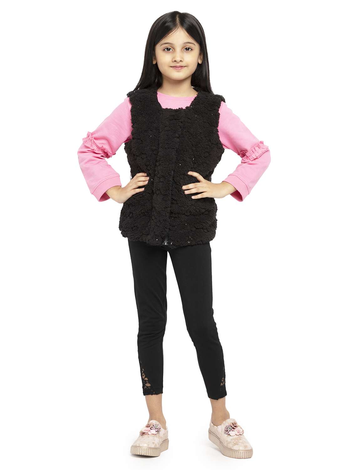 girls self designed sleeveless regular jacket - 22240563 -  Standard Image - 3