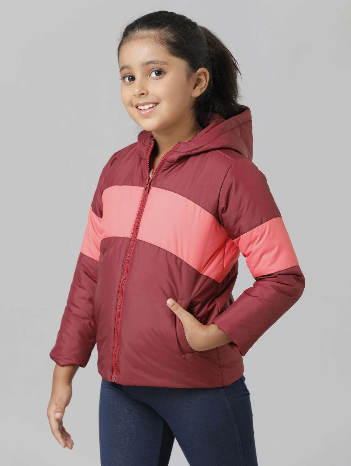 girls long sleeve hooded quilted jacket