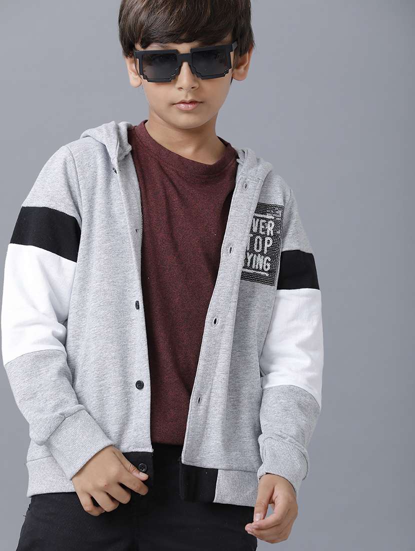 boys color blocked long sleeve hooded jacket