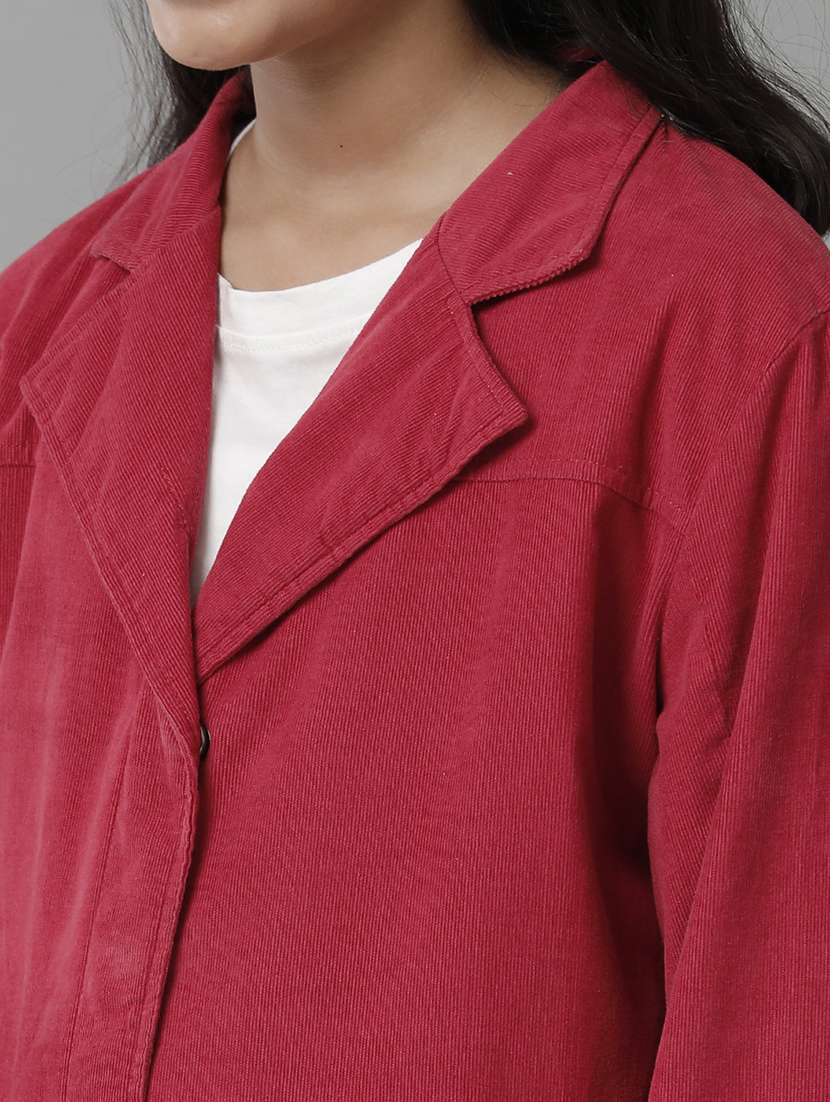 girls solid lapel collar long sleeve regular jacket - 22240603 -  Standard Image - 3