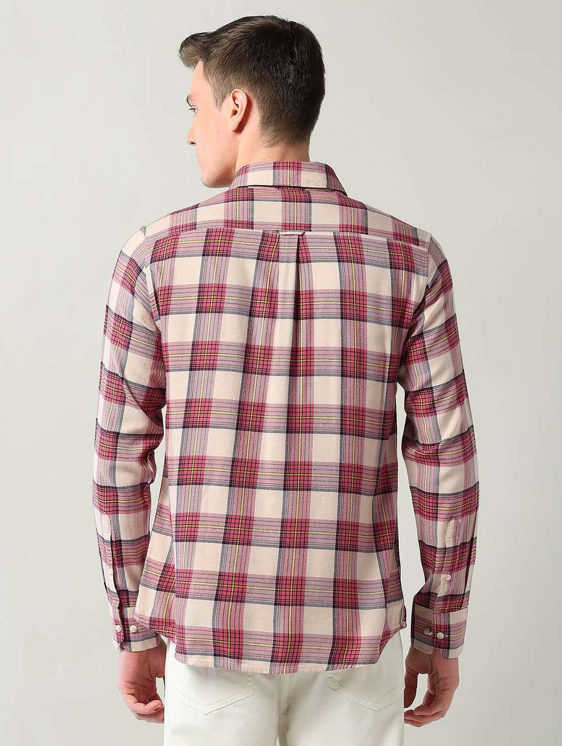 men checkered long sleeve slim fit casual shirt - 22240604 -  Standard Image - 3