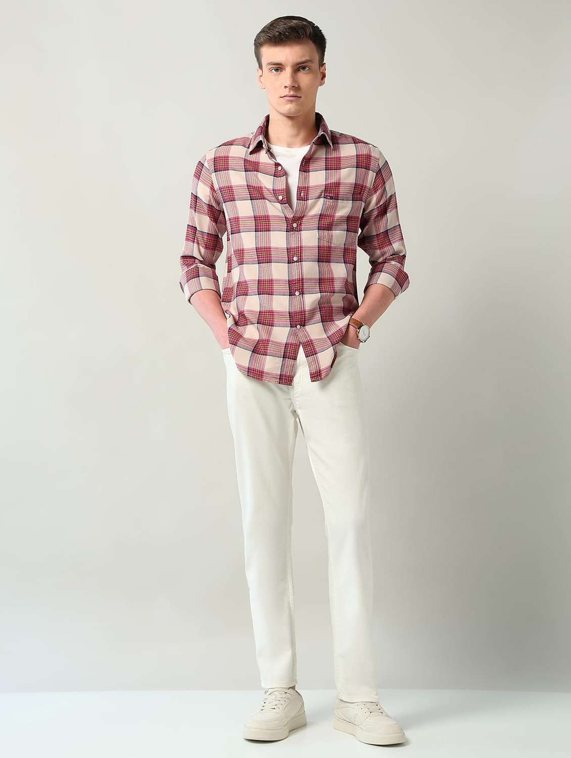 men checkered long sleeve slim fit casual shirt - 22240604 -  Standard Image - 5